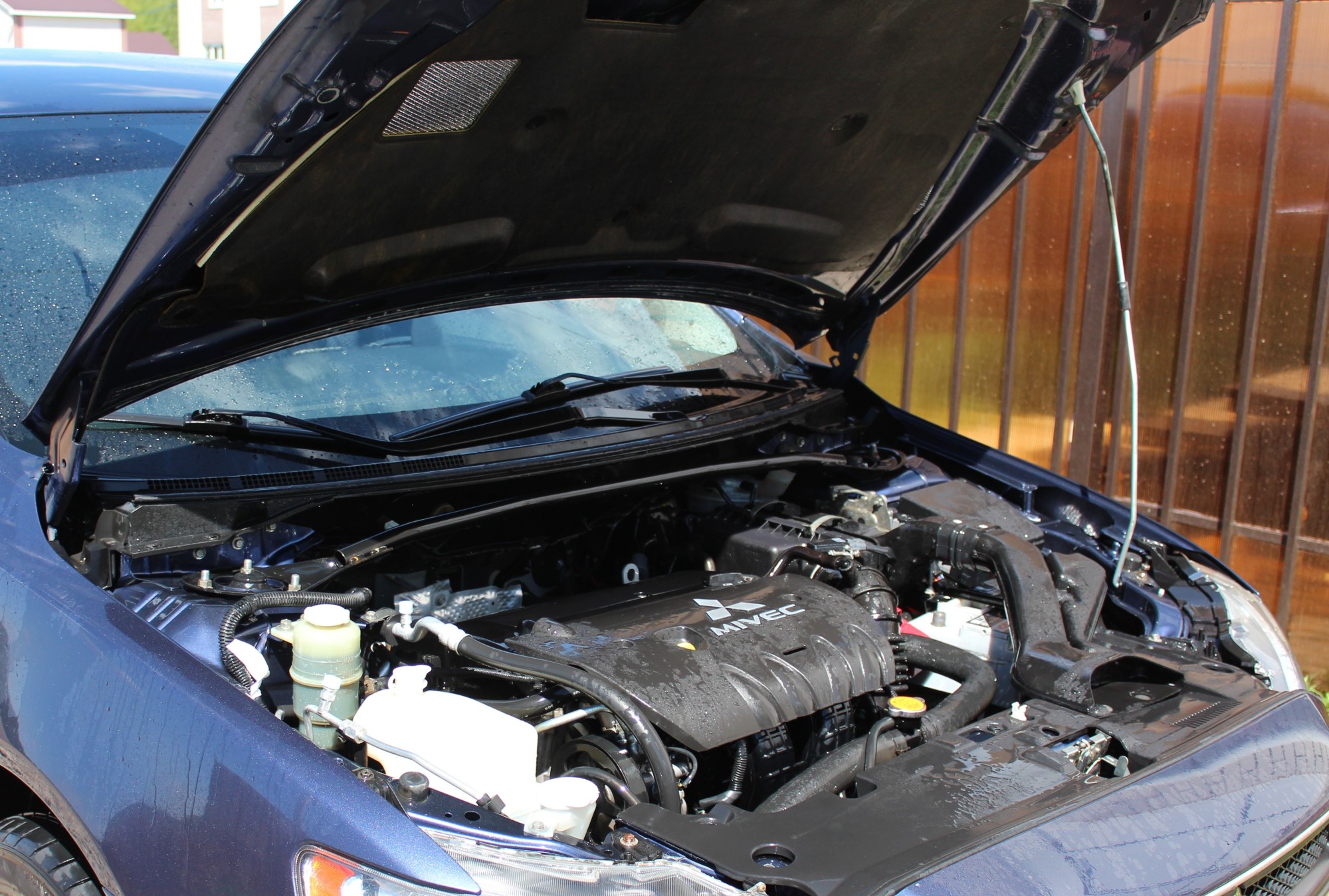 scrap car with hood up