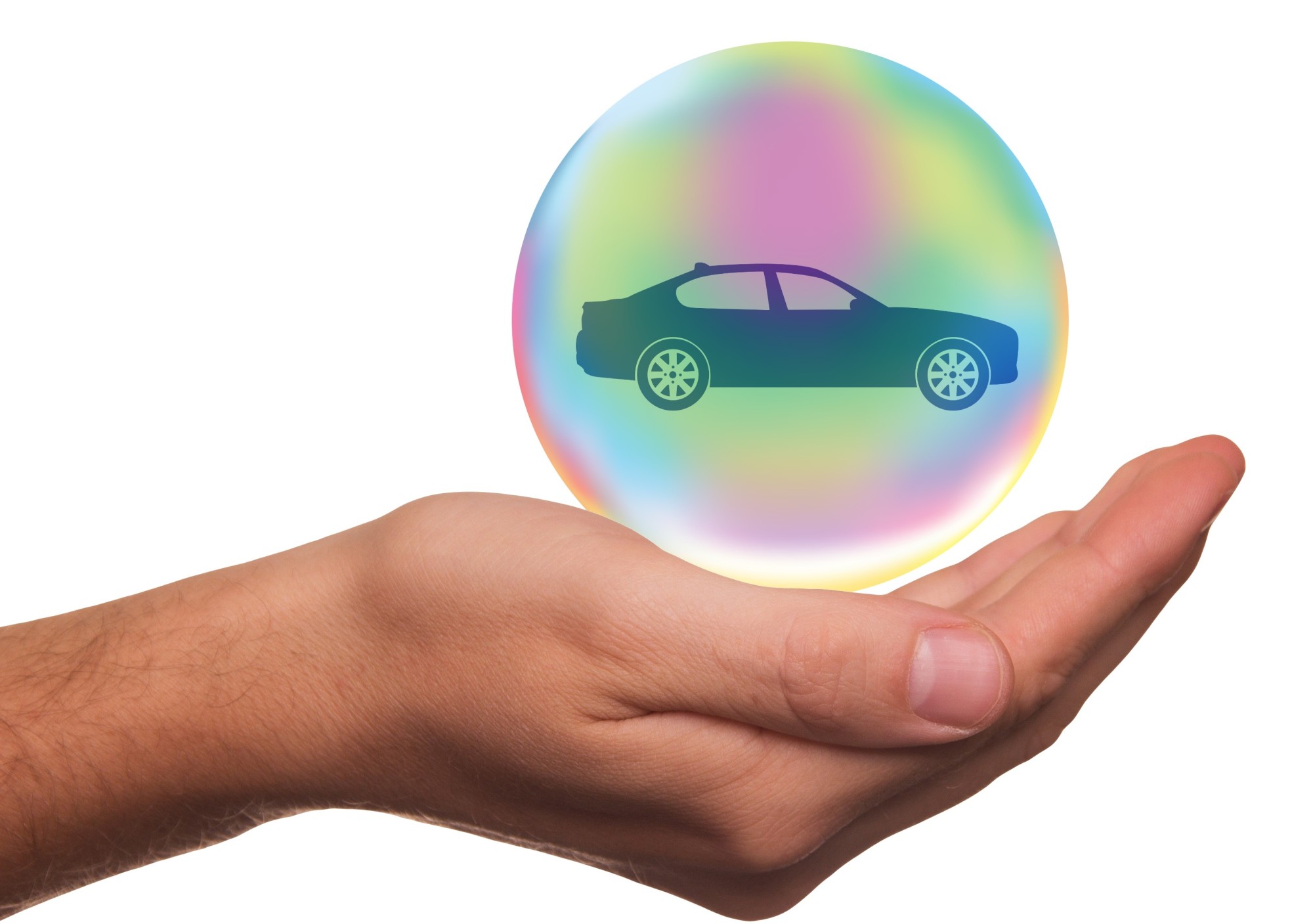 car in bubble in hand